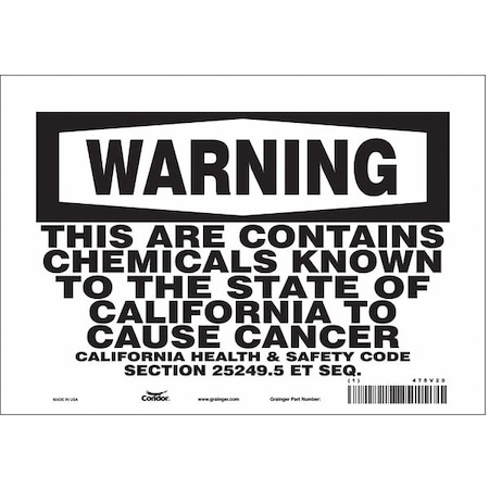 Condor Safety Sign, 7 in Height, 10 in Width, Rectangle 475V20