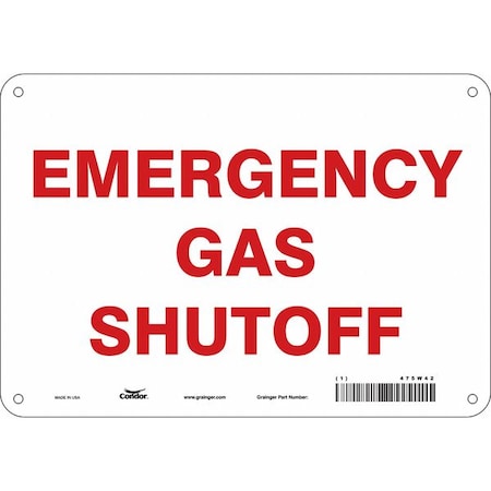 Condor EMERGENCY GAS SHUTOFF, 10 in W x 7 in H, Vertical Rectangle, Aluminum, 475W42 475W42
