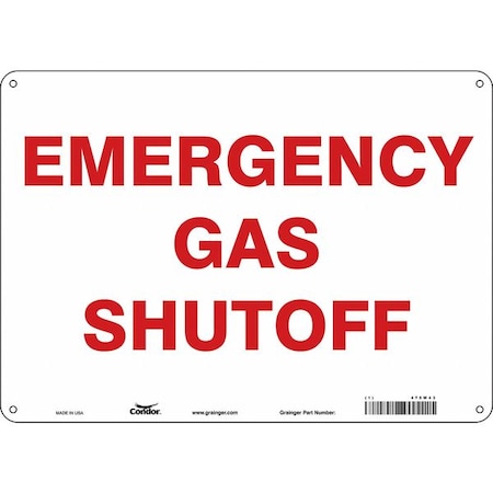 Condor EMERGENCY GAS SHUTOFF, 14 in W x 10 in H, Horizontal Rectangle, Aluminum, 475W43 475W43