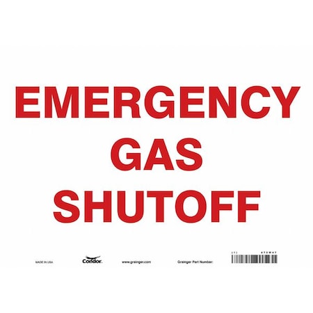 Condor EMERGENCY GAS SHUTOFF, 14 in W x 10 in H, Horizontal Rectangle, Vinyl, 475W47 475W47
