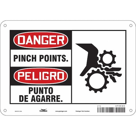 Condor Safety Sign, 7 in Height, 10 in Width, Polyethylene, Vertical Rectangle, English, Spanish, 475C96 475C96
