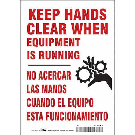 Condor Safety Sign, 10 in Height, 7 in Width, Vinyl, Horizontal Rectangle, English, Spanish, 475A48 475A48