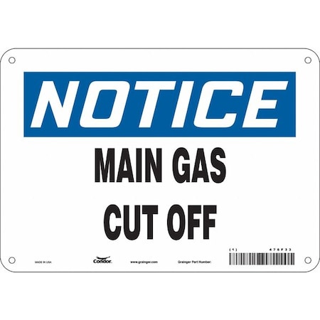 Condor Notice, MAIN GAS CUT OFF, 10 in W x 7 in H, Vertical Rectangle, Polyethylene, 476F33 476F33