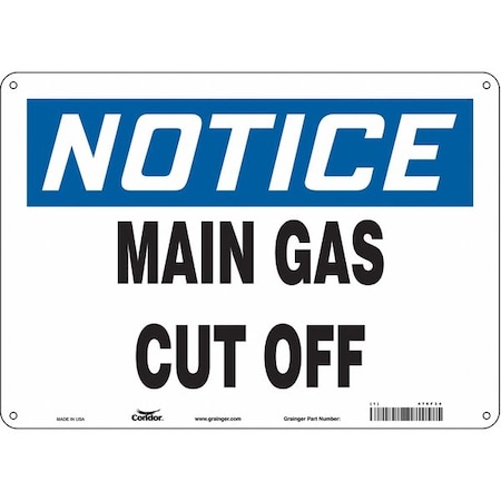 Condor Notice, MAIN GAS CUT OFF, 14 in W x 10 in H, Horizontal Rectangle, Polyethylene, 476F34 476F34