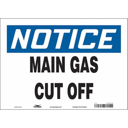 Condor Notice, MAIN GAS CUT OFF, 14 in W x 10 in H, Horizontal Rectangle, Vinyl, 476F36 476F36