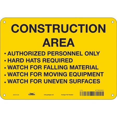 Condor Safety Sign, 7 in Height, 10 in Width, Polyethylene, Vertical Rectangle, English, 476H69 476H69