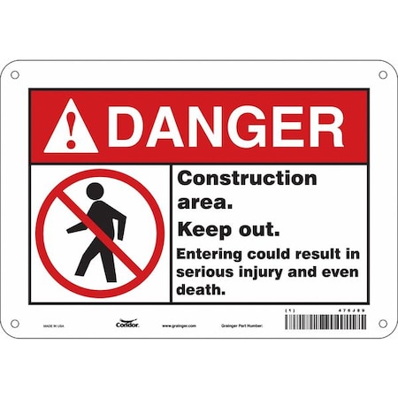 Condor Safety Sign, 7 in Height, 10 in Width, Polyethylene, Vertical Rectangle, English, 476J89 476J89