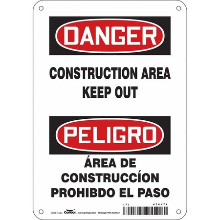 Condor Safety Sign, 10 in Height, 7 in Width, Aluminum, Horizontal Rectangle, English, Spanish, 476J74 476J74