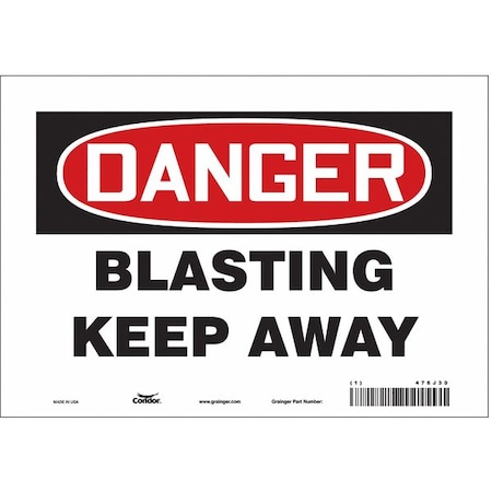 Condor Danger, BLASTING KEEP AWAY, 10 in W x 7 in H, Vertical Rectangle, Vinyl, 476J30 476J30