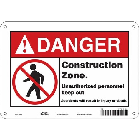 Condor Safety Sign, 7 in Height, 10 in Width, Polyethylene, Vertical Rectangle, English, 476K38 476K38