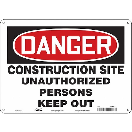 Condor Safety Sign, 10 in Height, 14 in Width, Polyethylene, Horizontal Rectangle, English, 476K46 476K46