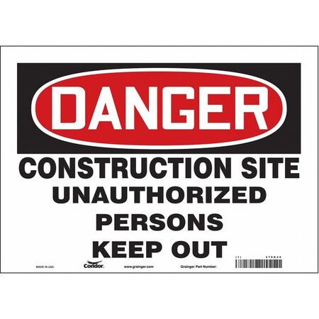 Condor Safety Sign, 10 in Height, 14 in Width, Vinyl, Horizontal Rectangle, English, 476K49 476K49