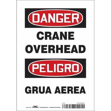 Condor Safety Sign, 10 in Height, 7 in Width, Vinyl, Horizontal Rectangle, English, Spanish, 476K65 476K65