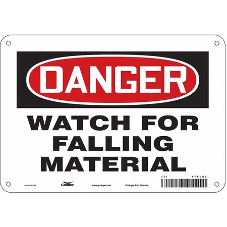 Condor Danger, WATCH FOR FALLING MATERIAL, 10 in W x 7 in H, Vertical Rectangle, Polyethylene, 476L83 476L83
