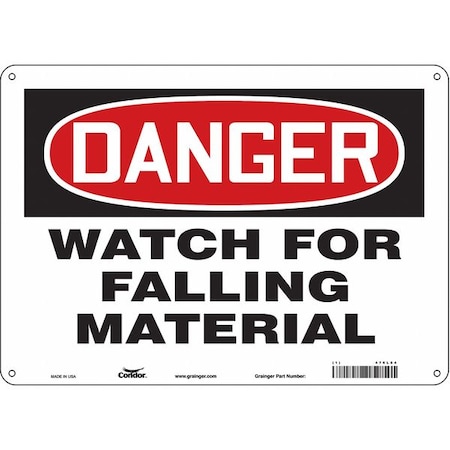 Condor Danger, WATCH FOR FALLING MATERIAL, 14 in W x 10 in H, Horizontal Rectangle, Polyethylene, 476L84 476L84