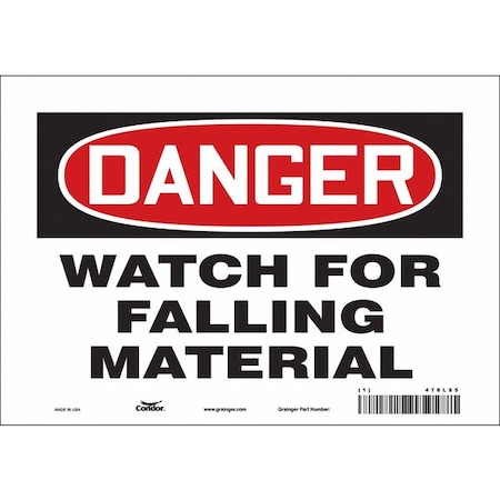 Condor Danger, WATCH FOR FALLING MATERIAL, 10 in W x 7 in H, Vertical Rectangle, Vinyl, 476L85 476L85