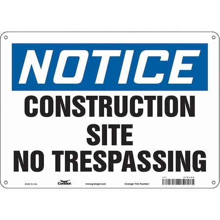 Condor Safety Sign, 10 in Height, 14 in Width, Polyethylene, Horizontal Rectangle, English, 476L90 476L90
