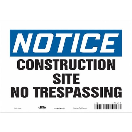 Condor Safety Sign, 7 in Height, 10 in Width, Vinyl, Vertical Rectangle, English, 476L91 476L91
