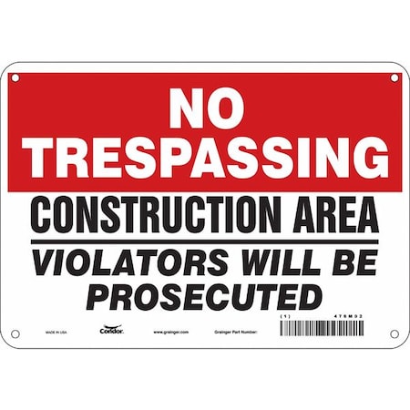 Condor Safety Sign, 7 in Height, 10 in Width, Polyethylene, Vertical Rectangle, English, 476M02 476M02