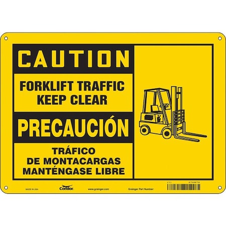 Condor Safety Sign, 10 in H, 14 in W, Polyethylene, Horizontal Rectangle, English, Spanish, 476N70 476N70
