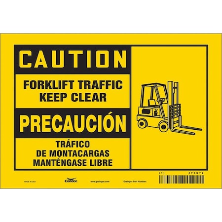 Condor Safety Sign, 7 in H, 10 in W, Vinyl, Vertical Rectangle, English, Spanish, 476N72 476N72