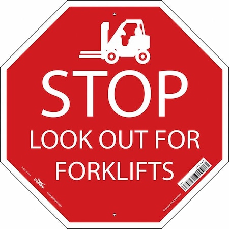 Condor No Header, Stop Look Out For Forklifts, 24" W x 24" H, Octagon, Plastic 476N40