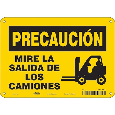 Condor Caution, MIRE LA SALIDA DE LOS CAMIONES, 10 in W x 7 in H, Vertical Rectangle, Polyethylene 476P12