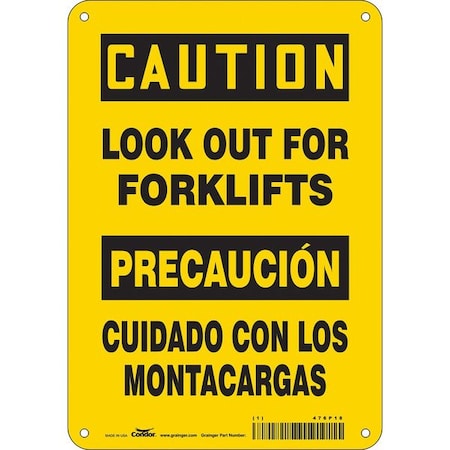 Condor Safety Sign, 10 in H, 7 in W, Polyethylene, Horizontal Rectangle, English, Spanish, 476P18 476P18
