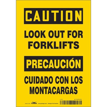 Condor Safety Sign, 10 in Height, 7 in Width, Vinyl, Horizontal Rectangle, English, Spanish, 476P20 476P20