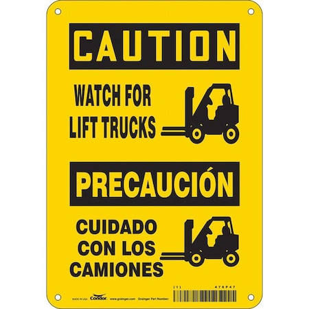 Condor Safety Sign, 10 in Height, 7 in Width, Aluminum, Horizontal Rectangle, English, Spanish, 476P47 476P47