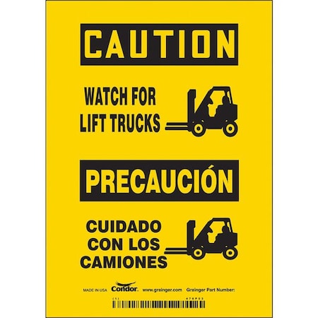 Condor Safety Sign, 7 in H, 5 in W, Vinyl, Vertical Rectangle, English, Spanish, 476P53 476P53