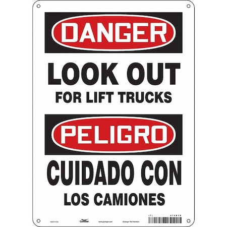 Condor Safety Sign, 14 in Height, 10 in Width, Aluminum, Vertical Rectangle, English, Spanish, 476R28 476R28