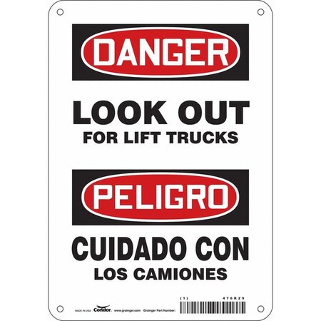 Condor Safety Sign, 10 in H, 7 in W, Polyethylene, Horizontal Rectangle, English, Spanish, 476R29 476R29