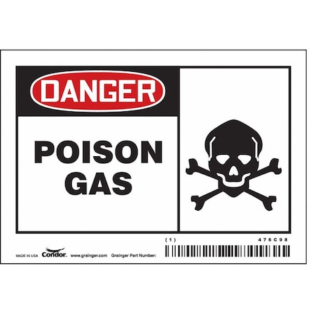 Condor Safety Sign, 3 1/2 in Height, 5 in Width, Vinyl, Horizontal Rectangle, English, 476C98 476C98