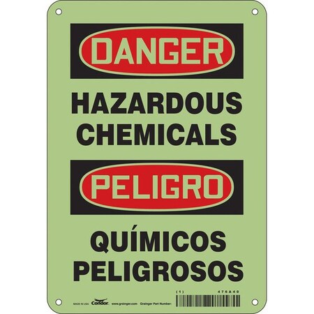 Condor Safety Sign, 10 in H, 7 in W, Glow Vinyl, Horizontal Rectangle, English, Spanish, 476A40 476A40
