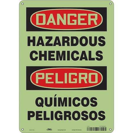 Condor Safety Sign, 14 in H, 10 in W, Glow Vinyl, Vertical Rectangle, English, Spanish, 476A41 476A41
