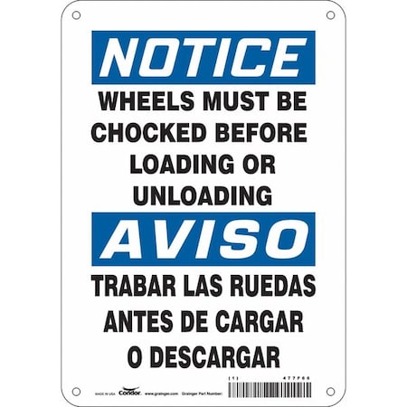 Condor Safety Sign, 10 in Height, 7 in Width, Aluminum, Horizontal Rectangle, English, Spanish, 477F66 477F66