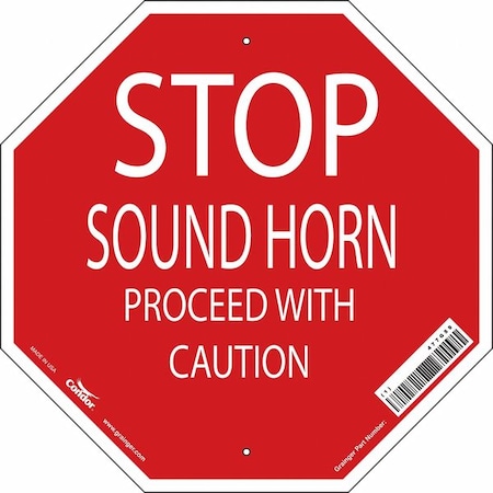 Condor No Header, Stop Sound Horn Proceed With Caution, 18" W x 18" H, Octagon, Vinyl 477G59
