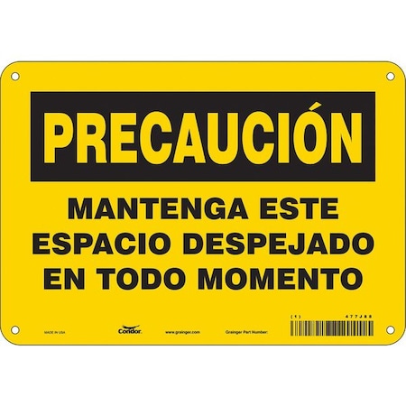 Condor Caution, MANTENGA ESTE ESPACIO DESPEJADO EN TODO MOMENTO, 10 in W x 7 in H, Vertical Rectangle 477J88
