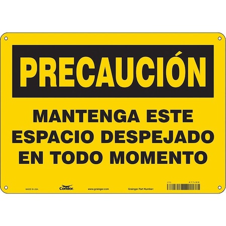 Condor Caution, MANTENGA ESTE ESPACIO DESPEJADO EN TODO MOMENTO, 14 in W x 10 in H, Horizontal Rectangle 477J89