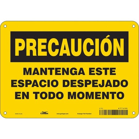 Condor Caution, MANTENGA ESTE ESPACIO DESPEJADO EN TODO MOMENTO, 10 in W x 7 in H, Vertical Rectangle 477J90