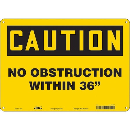 Condor Caution, NO OBSTRUCTION WITHIN 36 in, 14 in W x 10 in H, Horizontal Rectangle, Polyethylene, 477J97 477J97