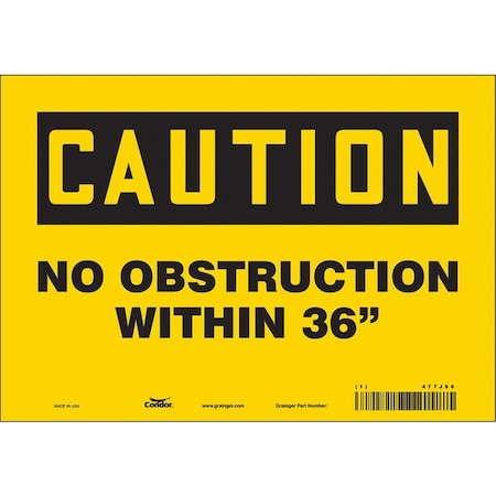Condor Caution, NO OBSTRUCTION WITHIN 36 in, 10 in W x 7 in H, Vertical Rectangle, Vinyl, 477J98 477J98