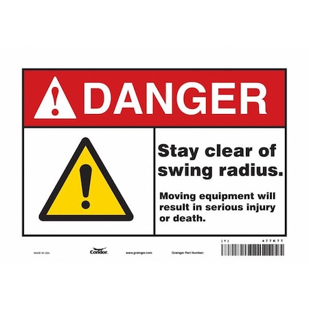 Condor Safety Sign, 7 in Height, 10 in Width, Vinyl, Vertical Rectangle, English, 477K77 477K77