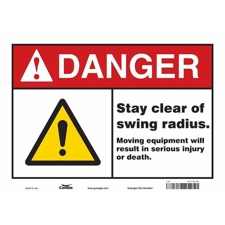 Condor Safety Sign, 10 in Height, 14 in Width, Vinyl, Horizontal Rectangle, English, 477K78 477K78