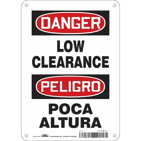 Condor Danger, LOW CLEARANCE/POCA ALTURA, 7 in W x 10 in H, Horizontal Rectangle, Polyethylene, 477M31 477M31