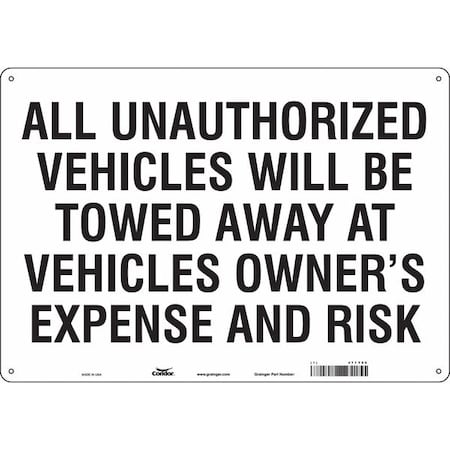 Condor Illegal & Unauthorized Vehicles Will Be Towed Parking Sign, 14 in Height, 20 in Width, Aluminum 477Y09