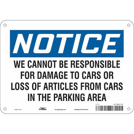 Condor Advisory Parking Sign, 10" W, 7" H, English, Polyethylene, White 478D15
