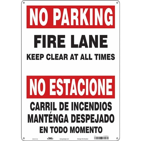 Condor Fire Lane, Zone & Equipment No Parking Sign, 20 in Height, 14 in Width, Aluminum 478D31