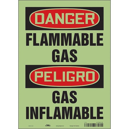 Condor Safety Sign, 14 in H, 10 in W, Glow Vinyl, Vertical Rectangle, English, Spanish, 478G18 478G18